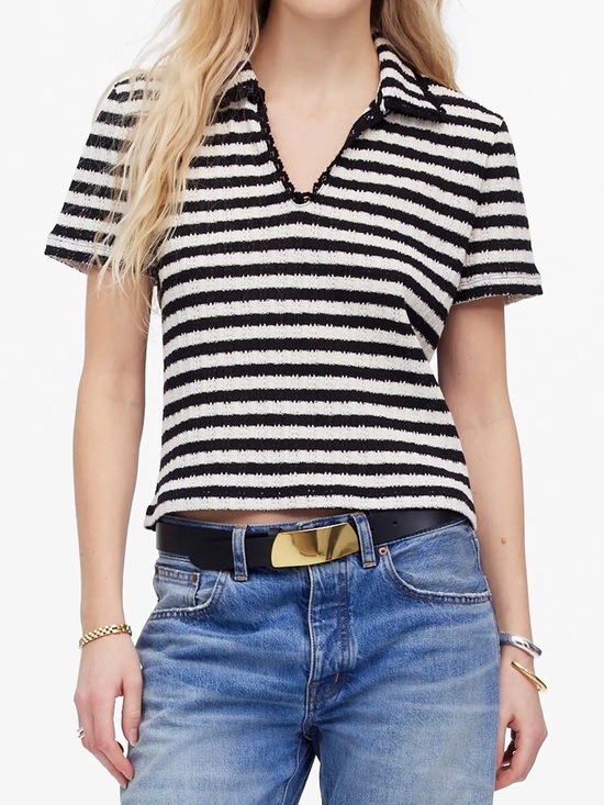Madewell Tops - Madewell Stripe Crochet Knit Polo Size Medium